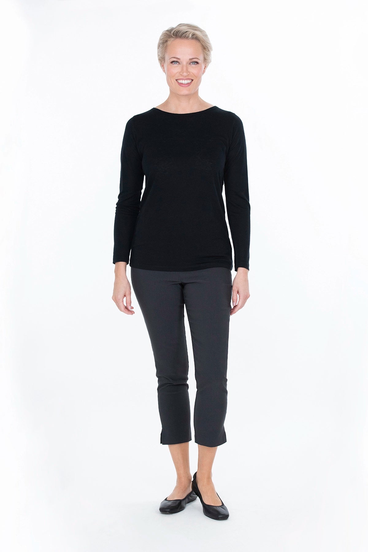 EEVA SLIT-housut tummanharmaa